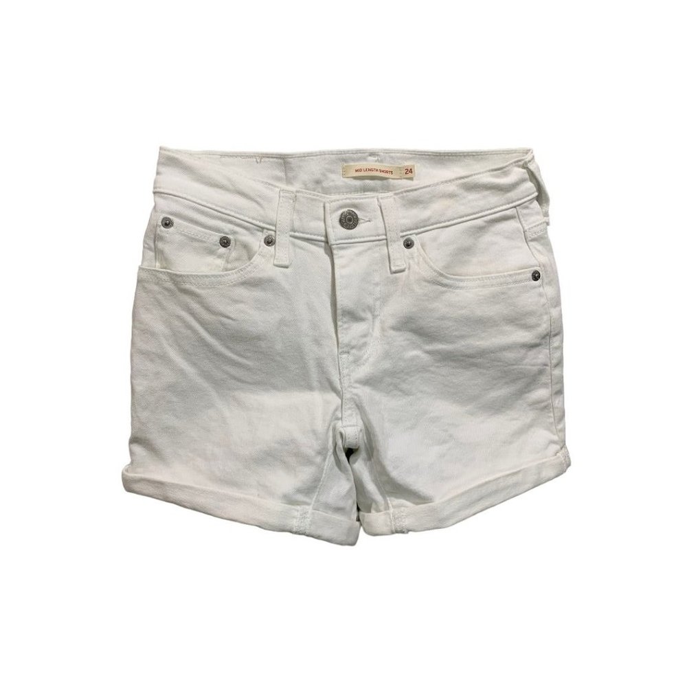 24 Levi's Women's White Cuffed Jean Shorts Stretch Denim